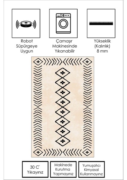 Dijital Baskı Yıkanabilir Kaymaz Bej Salon Halısı Mutfak Halısı Yolluk ve Paspas