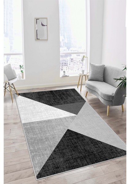 Dijital Baskı Yıkanabilir Kaymaz Siyah Salon Halısı Mutfak Halısı Yolluk ve Paspas