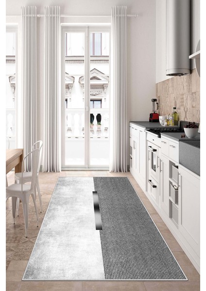 Dijital Baskı Yıkanabilir Kaymaz Gri Salon Halısı Mutfak Halısı Yolluk ve Paspas