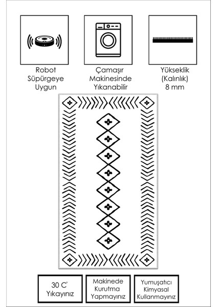 Dijital Baskı Yıkanabilir Kaymaz Beyaz Salon Halısı Mutfak Halısı Yolluk ve Paspas