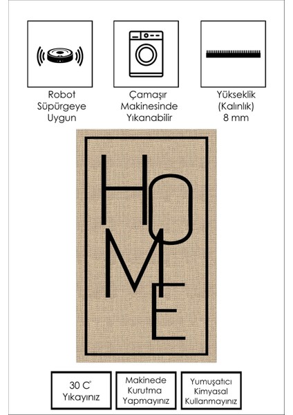 Dijital Baskı Yıkanabilir Kaymaz Bej Salon Halısı Mutfak Halısı Yolluk ve Paspas