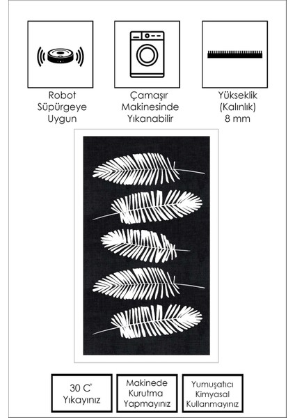 Dijital Baskı Yıkanabilir Kaymaz Siyah Salon Halısı Mutfak Halısı Yolluk ve Paspas