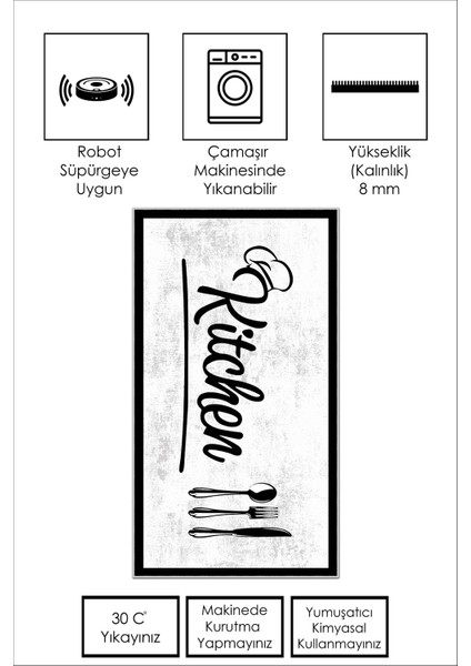 Dijital Baskı Yıkanabilir Kaymaz Leke Tutmaz Beyaz Mutfak Halısı Yolluk ve Paspas fiyatları