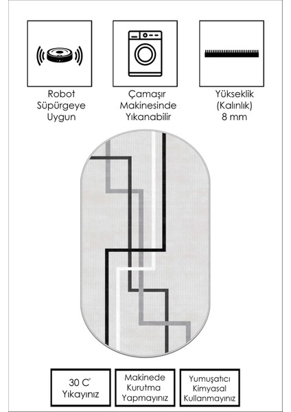 Dijital Baskı Yıkanabili Kaymaz Gri Oval Salon Halısı Mutfak Halısı Yolluk ve Paspas fiyatları