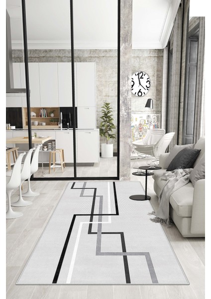 Dijital Baskı Yıkanabilir Kaymaz Gri Salon Halısı Mutfak Halısı Yolluk ve Paspas