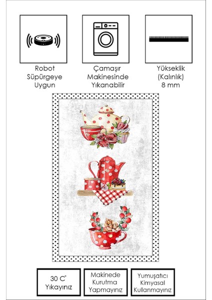 Dijital Baskı Yıkanabilir Kaymaz Leke Tutmaz Beyaz Mutfak Halısı Yolluk ve Paspas