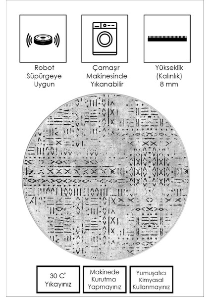 Dijital Baskı Yıkanabilir Kaymaz Gri Yuvarlak Salon Halısı Mutfak Halısı ve Paspas