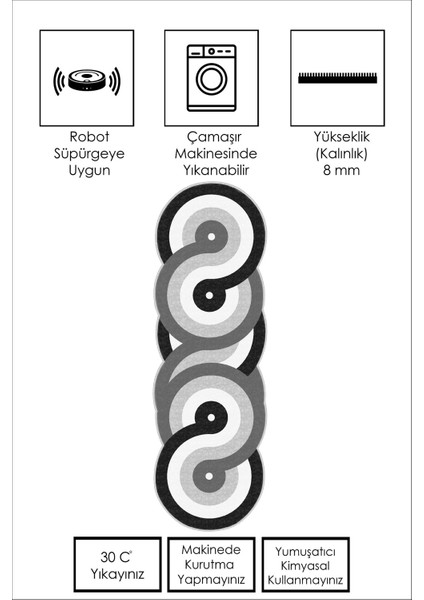 Dijital Baskı Yıkanabilir Kaymaz Gri Salon Halısı Mutfak Halısı Yolluk ve Paspas