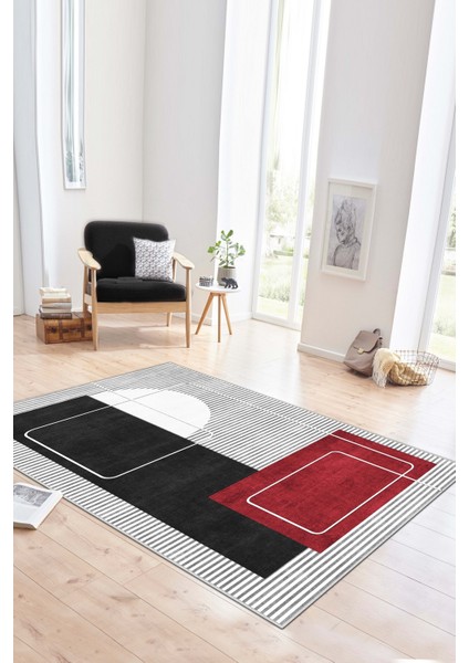 Dijital Baskı Yıkanabilir Kaymaz Siyah Salon Halısı Mutfak Halısı Yolluk ve Paspas