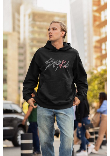 Stray Kids Baskılı Kapüşonlu Sweatshirt, Unisex Oversize Stray Kids Yazılı Hoodie
