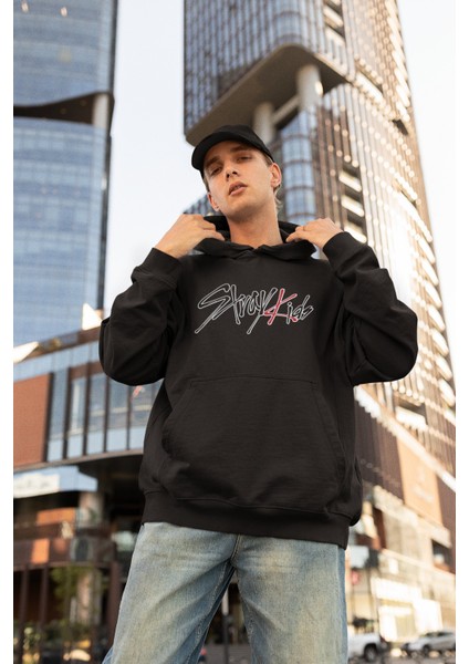 Stray Kids Baskılı Kapüşonlu Sweatshirt, Unisex Oversize Stray Kids Yazılı Hoodie