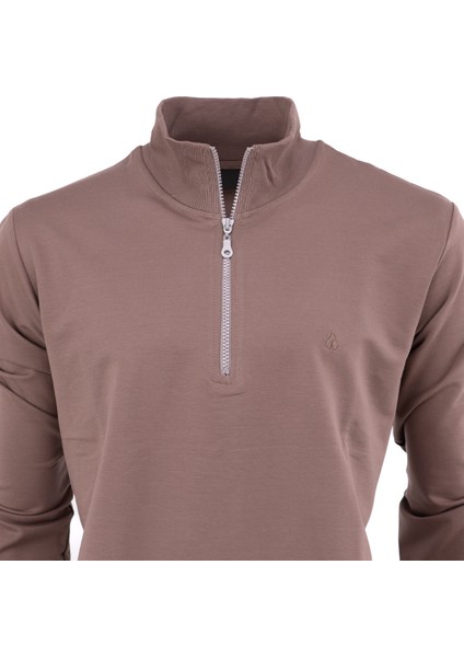 Erkek Mevsimlik Yarım Fermuarlı Dik Yaka Uzun Kollu Armalı Rahat Likralı Pamuklu İki Iplik Sweatshirt fiyatları