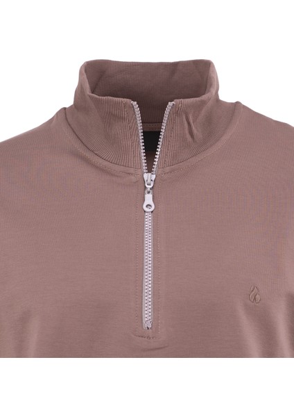 Erkek Mevsimlik Yarım Fermuarlı Dik Yaka Uzun Kollu Armalı Rahat Likralı Pamuklu İki Iplik Sweatshirt modelleri