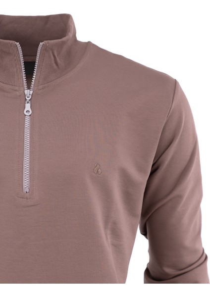 Erkek Mevsimlik Yarım Fermuarlı Dik Yaka Uzun Kollu Armalı Rahat Likralı Pamuklu İki Iplik Sweatshirt fırsatları