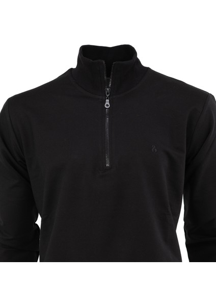Erkek Mevsimlik Yarım Fermuarlı Dik Yaka Uzun Kollu Armalı Rahat Likralı Pamuklu İki Iplik Sweatshirt fiyatları