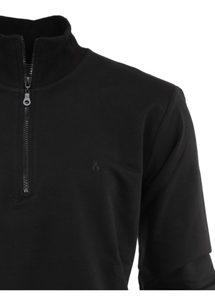 Erkek Mevsimlik Yarım Fermuarlı Dik Yaka Uzun Kollu Armalı Rahat Likralı Pamuklu İki Iplik Sweatshirt fırsatları