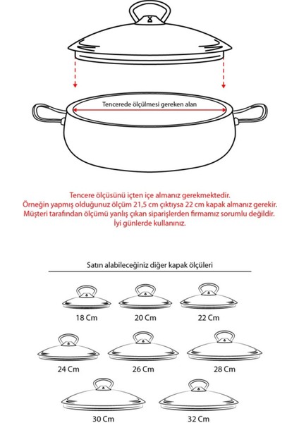 30 cm Tencere & Tava & Sahan Için Metal Kulplu Cam Kapak (Tüm Tencerelere Uyumludur)