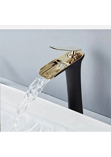 Şelale Lavabo Bataryası Çanak Lavabo Musluğu Gold Siyah Naturel Akışlı Batarya Musluk
