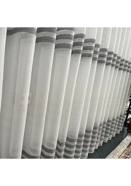 Taç Eteği Gri Çizili 1/3 Sık Pile Tül Perde Tek Kanat - Ekru - Gri 150 x 260 cm fiyatları
