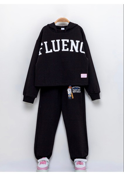 Babyaden Siyah Şardonsuz 2 Iplik Dokuma Kız Çocuk Eşofman Takımı