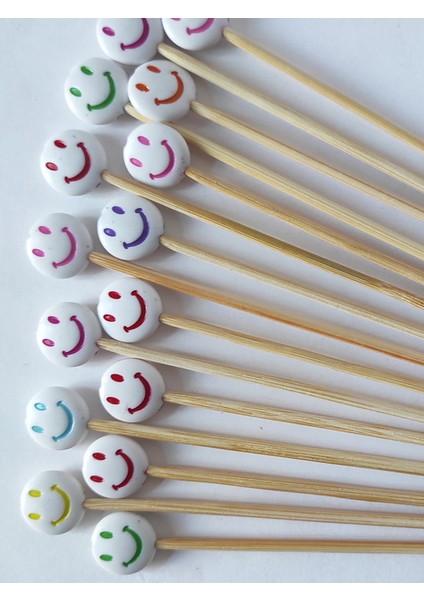 15 cm Uzun Kürdan - 30 Adet Gülücük Pasta Kürdanı - Kokteyl Karıştırıcı - Gülücük 1,5 cm
