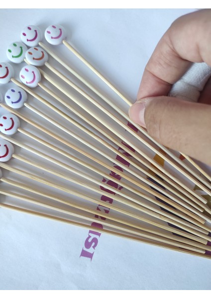 15 cm Uzun Kürdan - 30 Adet Gülücük Pasta Kürdanı - Kokteyl Karıştırıcı - Gülücük 1,5 cm