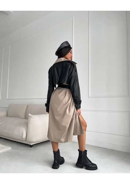 Ithal Bonded Kumaş & Deri Kumaş Astarlı Trençkot Siyah fiyatları