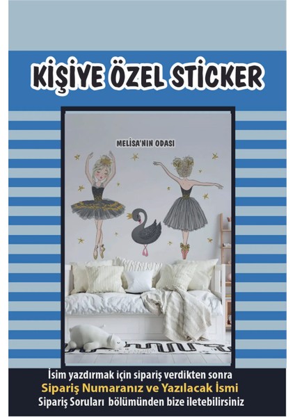 Gri Balerinler ve Kuğu Isimli Çocuk ve Bebek Odası Kişiselleştirilebilir Sticker Seti fiyatları