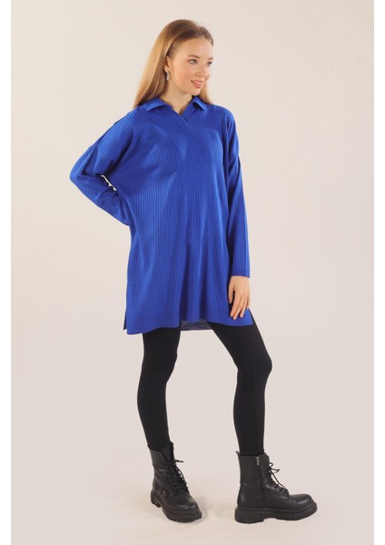 23214 Polo Yaka Fitilli Tunik Saks modelleri