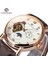 Rg Beyaz Forsining Eğlence Trendy Buzlu Out Izle Erkekler Için Lüks Mekanik Deri Kayış Ay Fazı Aydınlık Işaretçiler Tourbillion Unisex (Yurt Dışından) 2