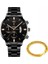 Siyah Gül Altın Set Reloj Hombre Moda Erkekler Paslanmaz Çelik Izle Lüks Takvim Kuvars Kol Saati Adam Için Iş Saatleri Saat Montre Homme (Yurt Dışından) 1