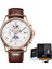 Gül Altın Beyaz Lıge Erkekler Saatler Üst Marka Lüks Rahat Deri Saat Erkekler Için Su Geçirmez Spor Izle Adam Kuvars Kol Saati Tarih Chronograph + Kutu (Yurt Dışından) 1