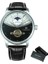 Bo Gümüş-Sıyah Forsining Mekanik Izle Erkekler Otomatik Klasik Mavi Ay Fazı Tourbillon Hakiki Deri Saatler Relogio Masculino Dropship (Yurt Dışından) 1