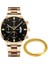 Gül Altın Siyah Set Reloj Hombre Moda Erkekler Paslanmaz Çelik Izle Lüks Takvim Kuvars Kol Saati Iş Saatleri Adam Saat Relogio Masculino (Yurt Dışından) 1