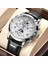 Gümüş Beyaz Lıge Erkek Saati Su Geçirmez Spor Saatler Erkekler Için Kuvars Izle Moda Kronograf Kol Saati Deri Kayış Izle Montre Homme (Yurt Dışından) 2