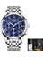 Gümüş Mavi Çelik Lıge Lüks Aydınlık Saat Erkekler Için Su Geçirmez Paslanmaz Çelik Analog Kol Saati Chronograph Tarih Kuvars Izle Reloj Hombre (Yurt Dışından) 1