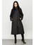 Vip Garni Kumaşlı Tüm Beden Dolgulu Kapitone Spor Manto Kaban-Siyah 2
