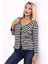 Çizgili V Yaka Fitilli Gold Düğme Detaylı Triko Hırka 3