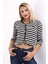 Çizgili V Yaka Fitilli Gold Düğme Detaylı Triko Hırka 1