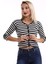 Kadın Truvakar Kol Çizgili Bisiklet Yaka Fitilli Gold Düğme Detaylı Triko Hırka 1