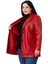 Büyük Beden Torba Cepli Düğmeli Astarlı Kırmızı Suni Deri Ceket 5