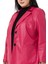 Büyük Beden Torba Cepli Düğmeli Astarlı Fuşya Suni Deri Ceket 4