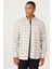 Erkek Bej-gri Slim Fit Dar Kesim Düğmeli Yaka Sıcak Tutan Kareli Kışlık Flanel Oduncu Gömlek 1