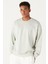 Erkek Su Yeşil Oversize Bol Kesim Bisiklet Yaka Baskılı Pamuklu Sweatshirt 2