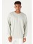 Erkek Su Yeşil Oversize Bol Kesim Bisiklet Yaka Baskılı Pamuklu Sweatshirt 3