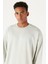 Erkek Su Yeşil Oversize Bol Kesim Bisiklet Yaka Baskılı Pamuklu Sweatshirt 5
