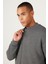 Erkek Antrasit-melanj Standart Fit Normal Kesim Içi Polarlı 3 Iplik Kolej Yaka Pamuklu Sweatshirt 4