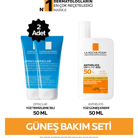 La Roche-Posay Güneş Bakım Seti: Effaclar Yüz Temizleme Jeli 50MLX2&UVMUNE Fluide Güneş Kremi 50ML