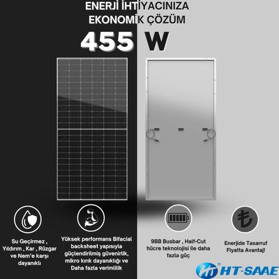HT-SAAE HT72-166M 455WP Ekonomik Güneş Paneli Half-Cut Monokristal Yüksek Verimli Düşük LID ve PERC Hücresi 9 Busbar