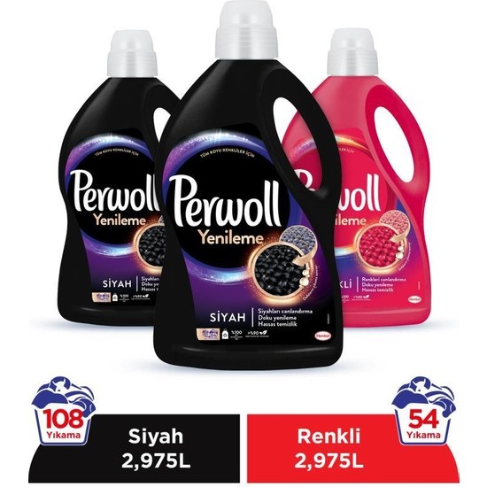 Perwoll Hassas Bakım Sıvı Çamaşır Deterjanı 3'lü Set (2 x 2,97 lt Siyah + 1 x 2,97 lt  Renkli)